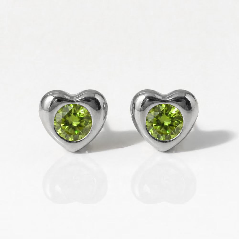 Surgical Steel Ear Piercing Studs - Heartlite Peridot Hypoallergenic (Pair)