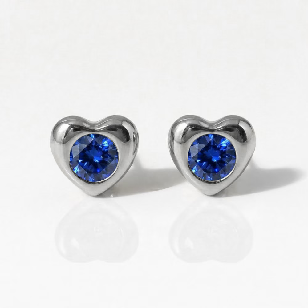 Surgical Steel Ear Piercing Studs - Heartlite Sapphire Hypoallergenic (Pair)