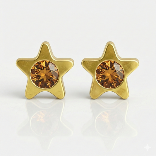 Altın Kaplama Cerrahi Çelik Kulak Delme Küpesi - Starlite Topaz Alerji Yapmayan (Çift)
