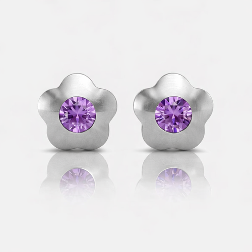 Surgical Steel Ear Piercing Studs - Flowerlite Amethyst Hypoallergenic (Pair)
