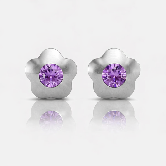 Surgical Steel Ear Piercing Studs - Flowerlite Amethyst Hypoallergenic (Pair)