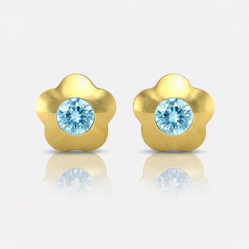 Gold Plated Surgical Steel Ear Piercing Studs - Flowerlite Aquamarine  Hypoallergenic (Pair)