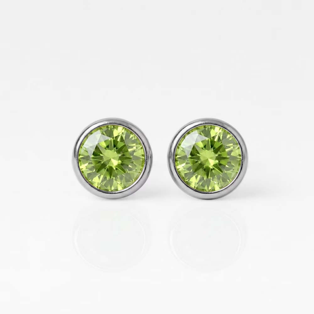 Cerrahi Çelik Kulak Delme Küpesi - Birthstone Peridot Alerji Yapmayan (Çift)