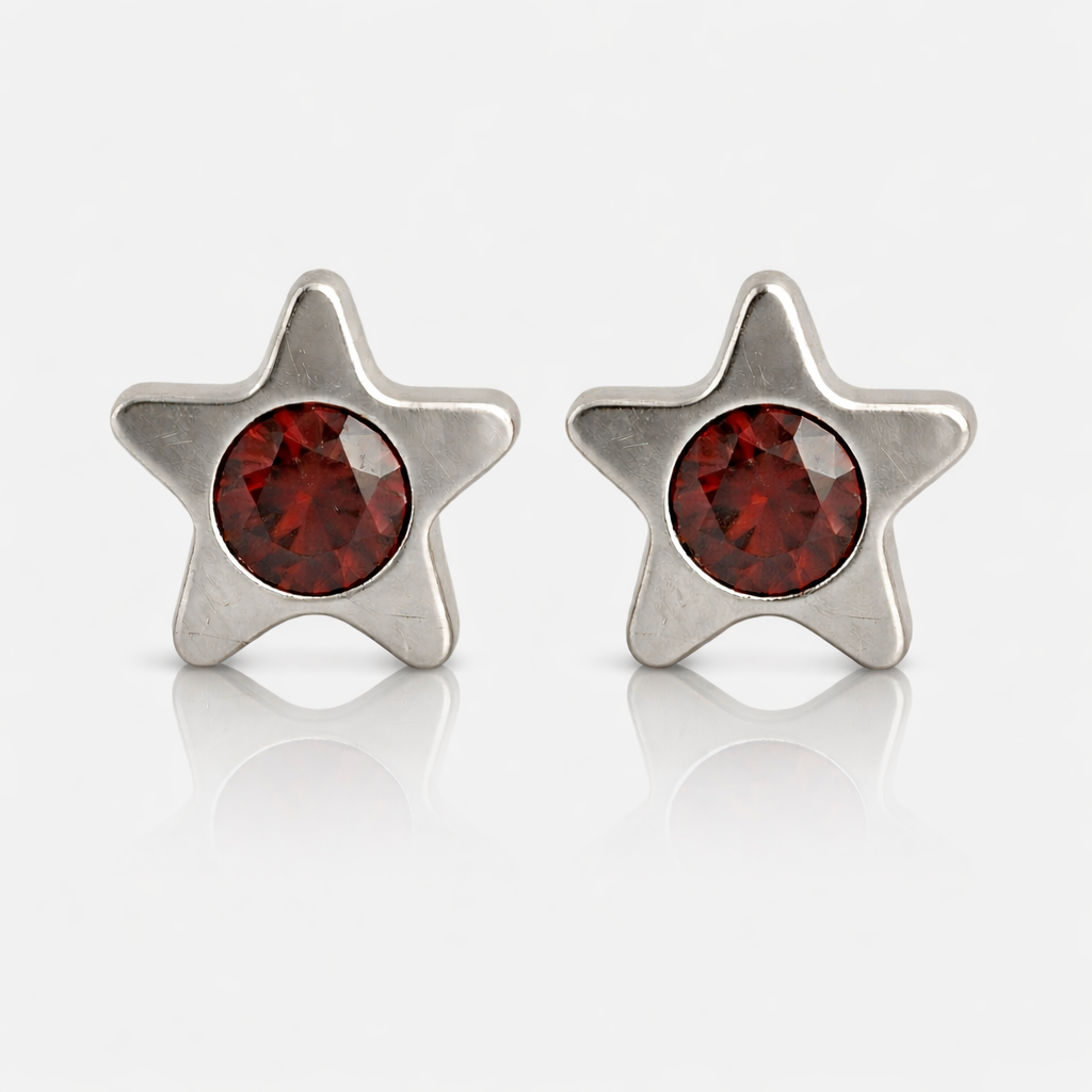 Surgical Steel Ear Piercing Studs - Starlite Garnet Hypoallergenic (Pair)