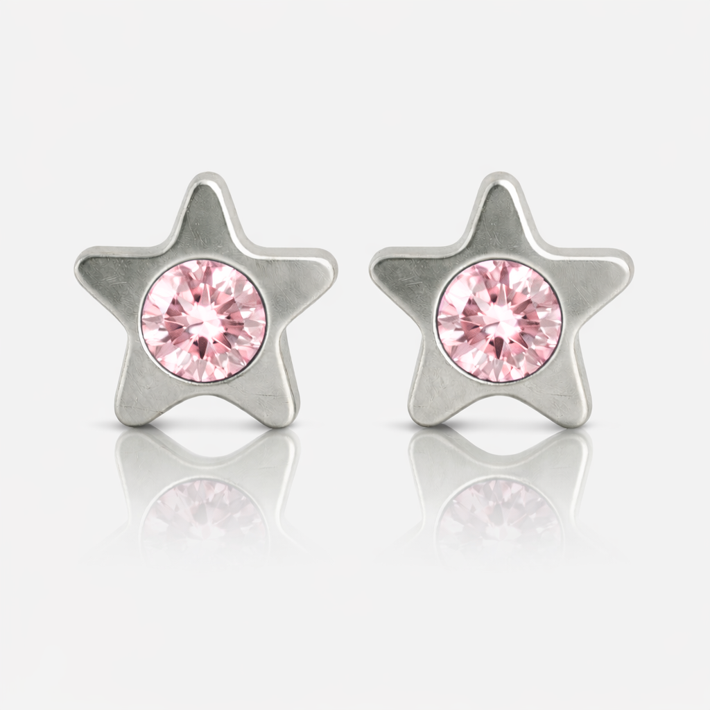 Surgical Steel Ear Piercing Studs - Starlite Light Rose Hypoallergenic (Pair)