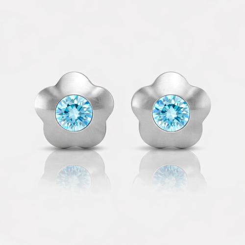Surgical Steel Ear Piercing Studs - Flowerlite Aquamarine Hypoallergenic (Pair)