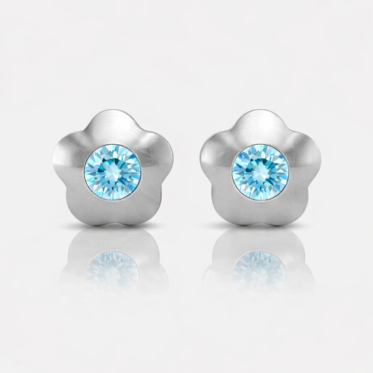 Surgical Steel Ear Piercing Studs - Flowerlite Aquamarine Hypoallergenic (Pair)