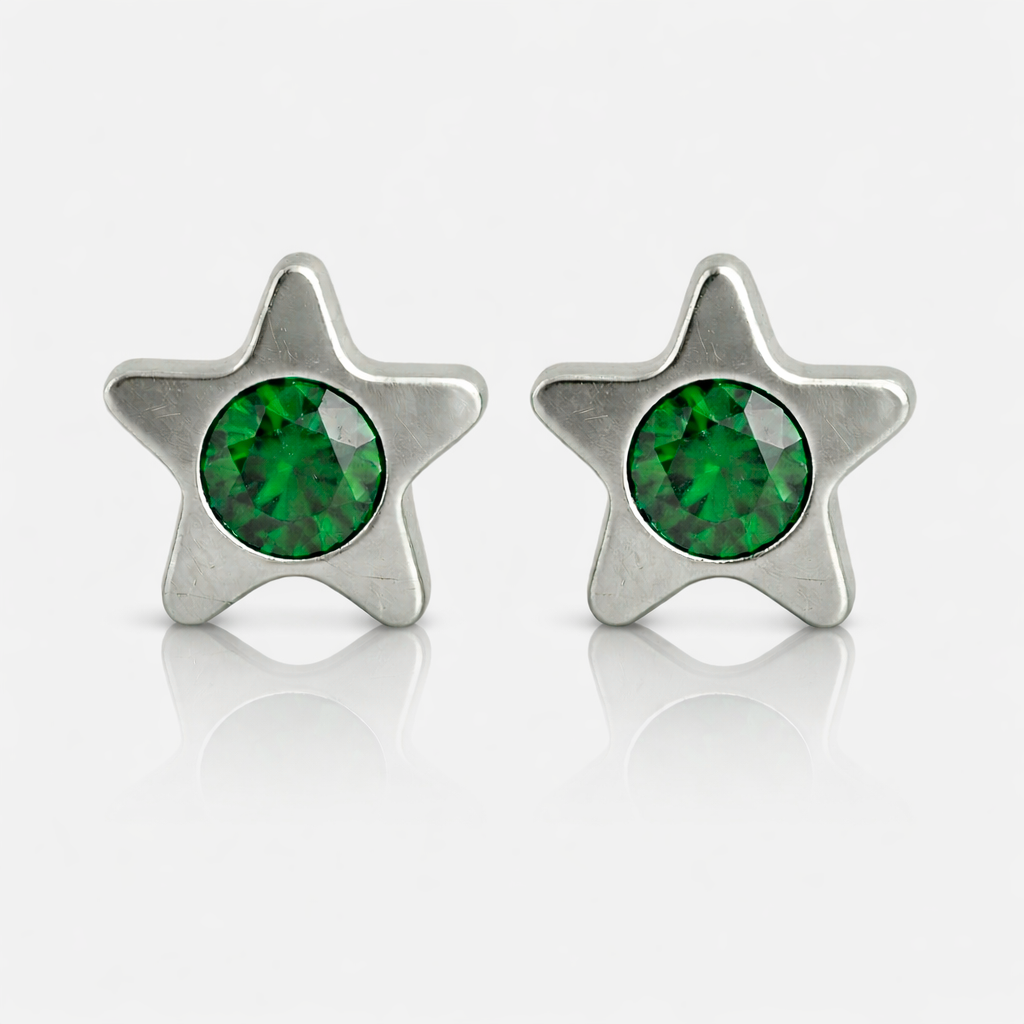 Surgical Steel Ear Piercing Studs - Starlite Emerald Hypoallergenic (Pair)
