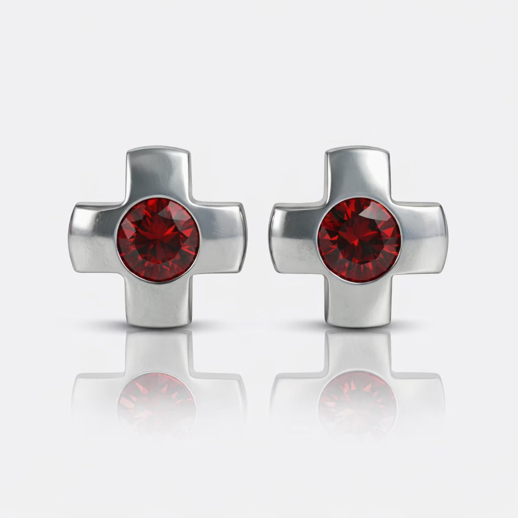 Surgical Steel Ear Piercing Studs - Crosslite Garnet Hypoallergenic (Pair)