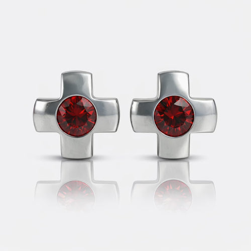 Surgical Steel Ear Piercing Studs - Crosslite Garnet Hypoallergenic (Pair)