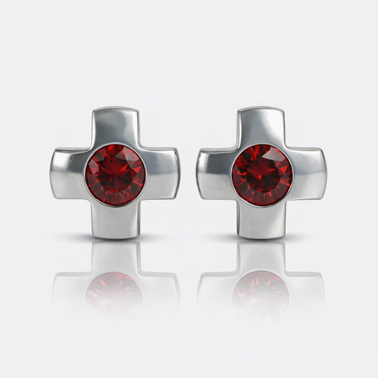 Surgical Steel Ear Piercing Studs - Crosslite Garnet Hypoallergenic (Pair)