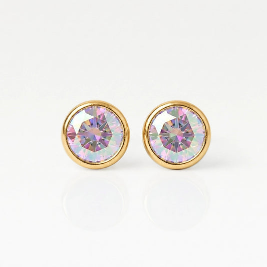 Altın Kaplama Cerrahi Çelik Kulak Delme Küpesi - Birthstone Rock Crystal Alerji Yapmayan (Çift)