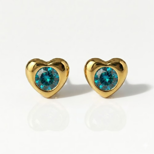 Gold Plated Surgical Steel Ear Piercing Studs - Heartlite Blue Zircon Hypoallergenic (Pair)