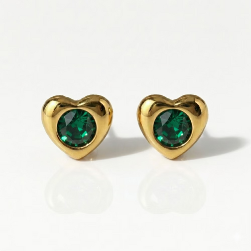 Gold Plated Surgical Steel Ear Piercing Studs - Heartlite Emerald Hypoallergenic (Pair)