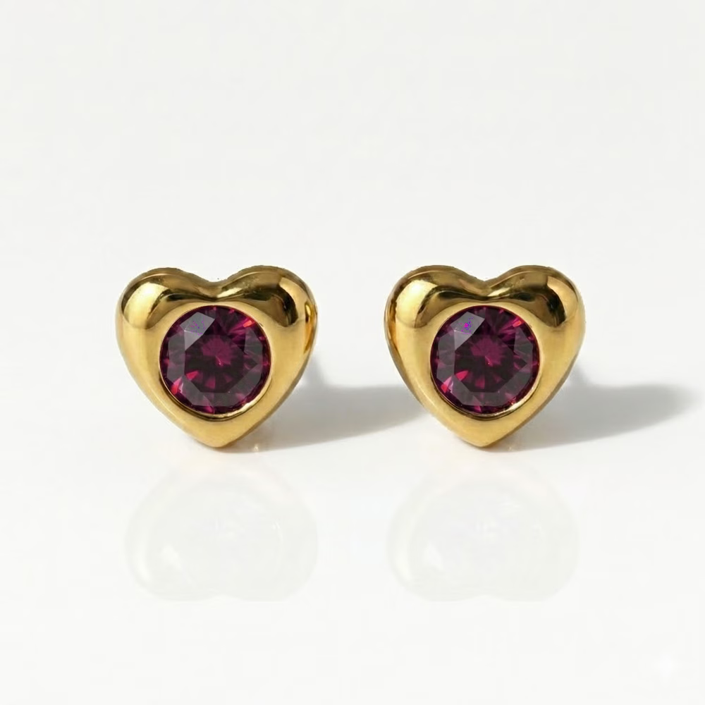 Gold Plated Surgical Steel Ear Piercing Studs - Heartlite  Garnet Hypoallergenic (Pair)