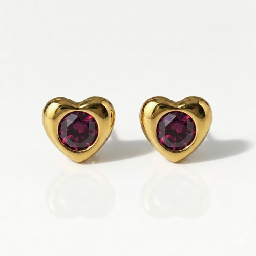 Gold Plated Surgical Steel Ear Piercing Studs - Heartlite  Garnet Hypoallergenic (Pair)