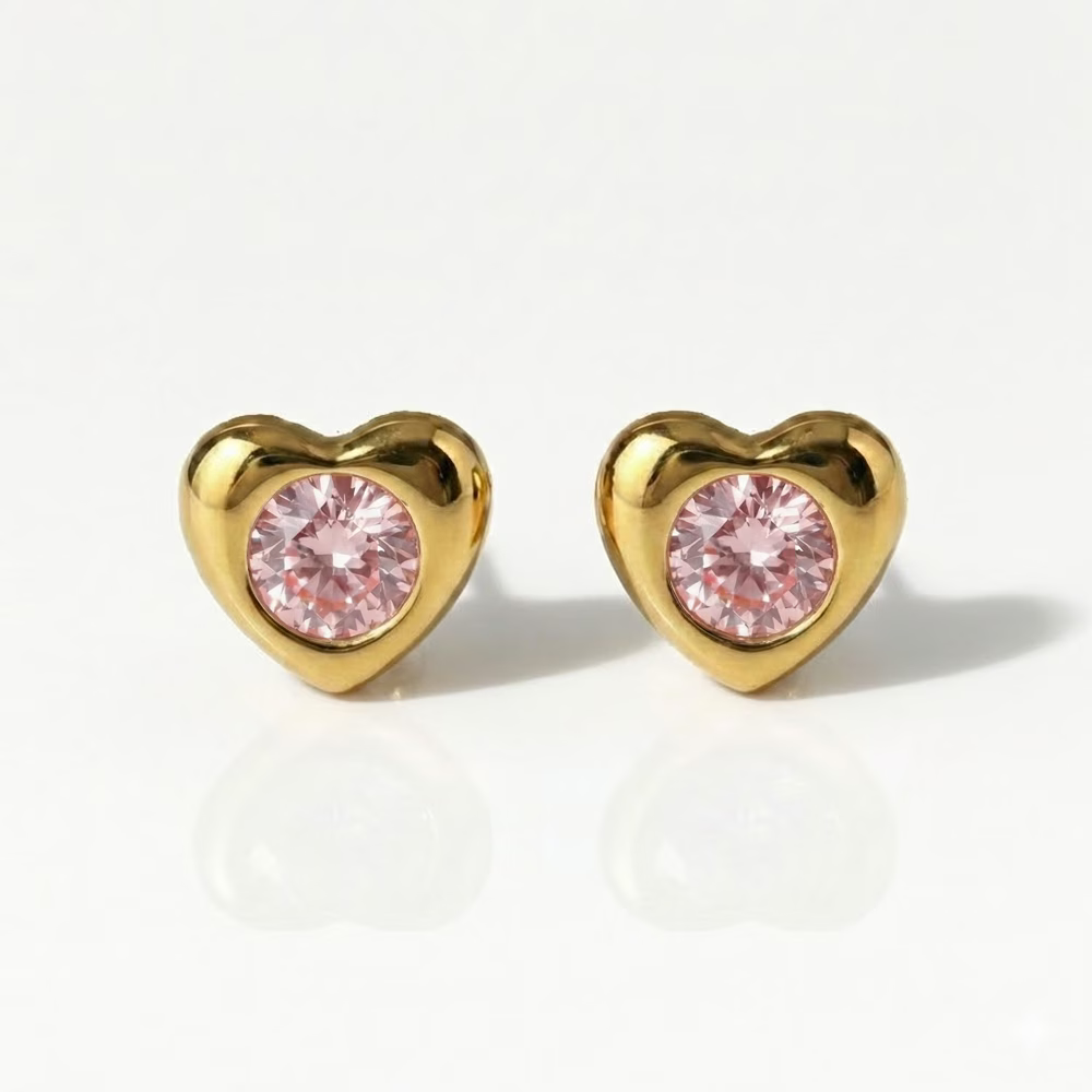 Gold Plated Surgical Steel Ear Piercing Studs - Heartlite Light Rose Hypoallergenic (Pair)