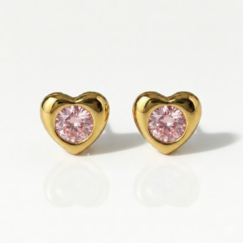 Gold Plated Surgical Steel Ear Piercing Studs - Heartlite Light Rose Hypoallergenic (Pair)