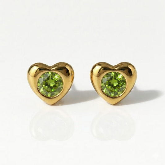 Gold Plated Surgical Steel Ear Piercing Studs - Heartlite Peridot Hypoallergenic (Pair)