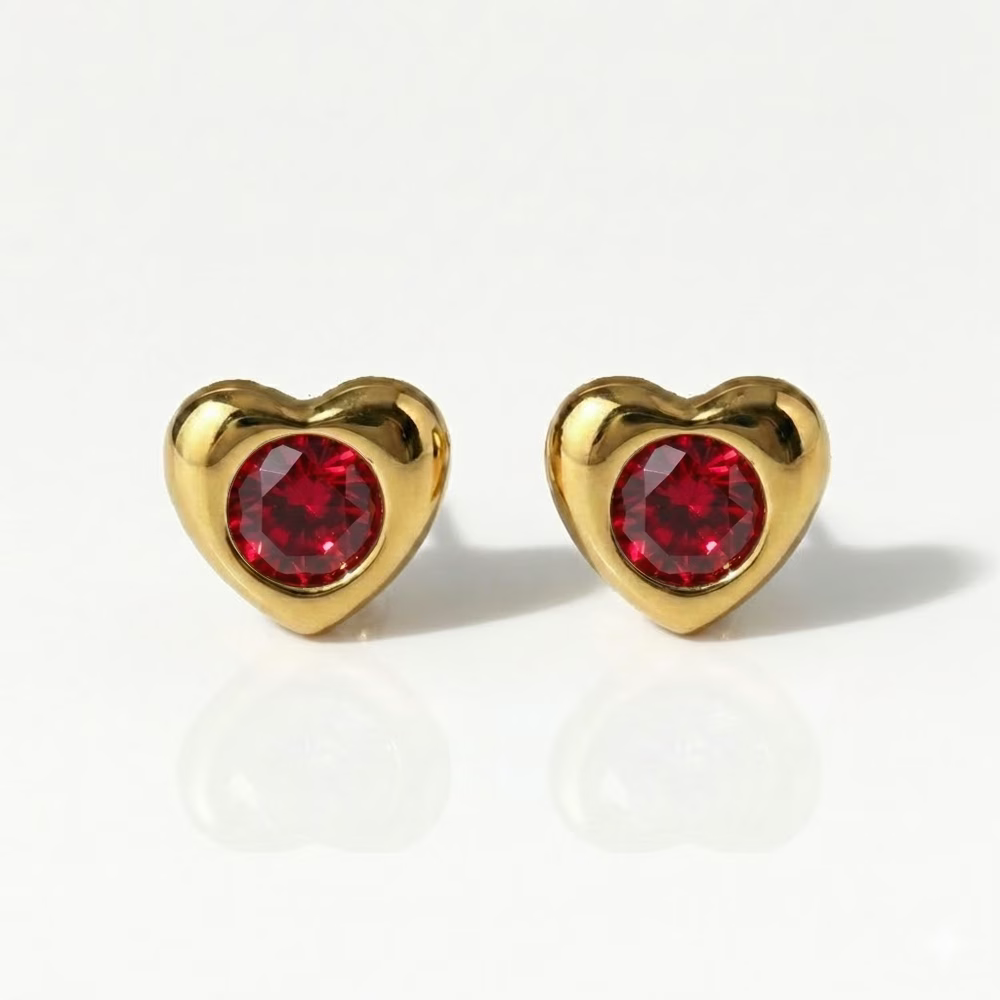 Gold Plated Surgical Steel Ear Piercing Studs - Heartlite Ruby Hypoallergenic (Pair)