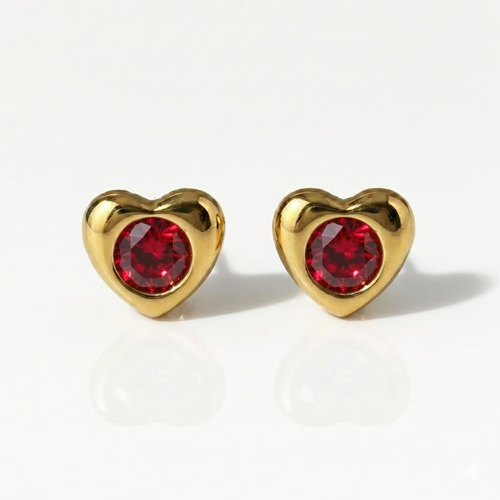 Gold Plated Surgical Steel Ear Piercing Studs - Heartlite Ruby Hypoallergenic (Pair)