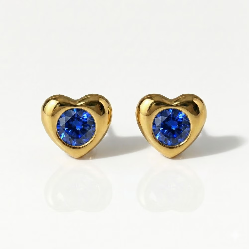 Gold Plated Surgical Steel Ear Piercing Studs - Heartlite Sapphire Hypoallergenic (Pair)