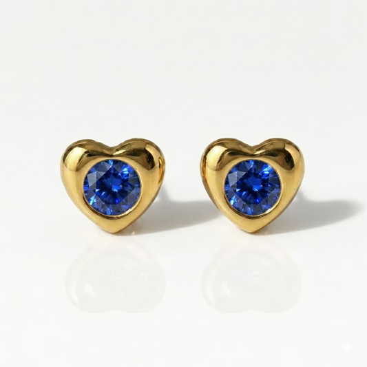 Gold Plated Surgical Steel Ear Piercing Studs - Heartlite Sapphire Hypoallergenic (Pair)