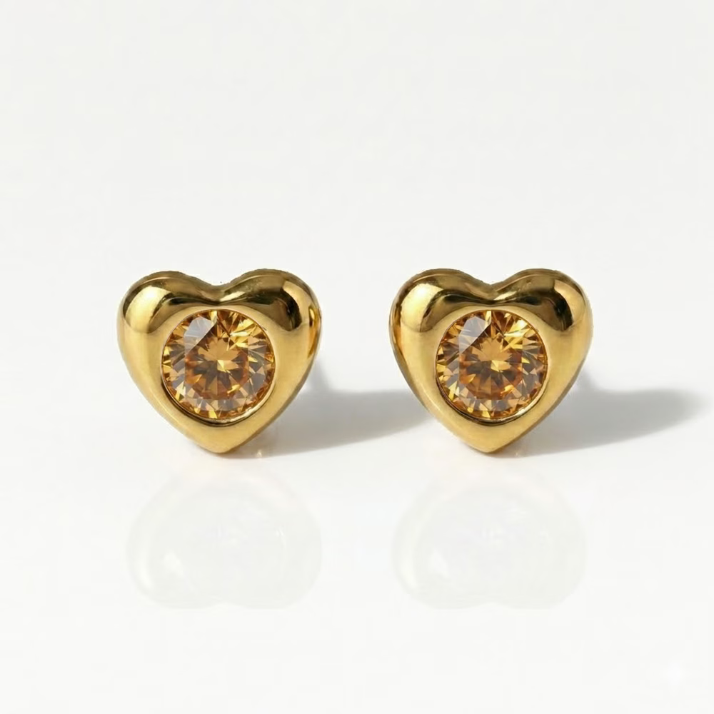 Gold Plated Surgical Steel Ear Piercing Studs - Heartlite Topaz Hypoallergenic (Pair)