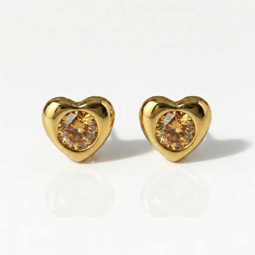 Gold Plated Surgical Steel Ear Piercing Studs - Heartlite Topaz Hypoallergenic (Pair)