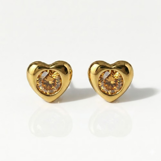 Gold Plated Surgical Steel Ear Piercing Studs - Heartlite Topaz Hypoallergenic (Pair)