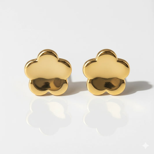 Altın Kaplama Cerrahi Çelik Kulak Delme Küpesi - Shape Flower Alerji Yapmayan (Çift)