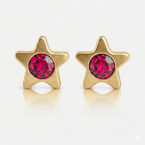 Gold Plated Surgical Steel Ear Piercing Studs - Starlite Ruby Hypoallergenic (Pair)