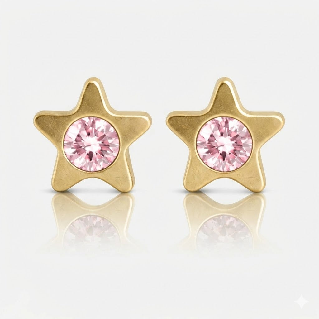 Gold Plated Surgical Steel Ear Piercing Studs - Starlite Light Rose Hypoallergenic (Pair)