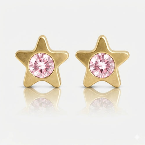 Gold Plated Surgical Steel Ear Piercing Studs - Starlite Light Rose Hypoallergenic (Pair)