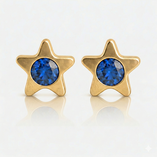 Gold Plated Surgical Steel Ear Piercing Studs - Starlite Sapphire Hypoallergenic (Pair)