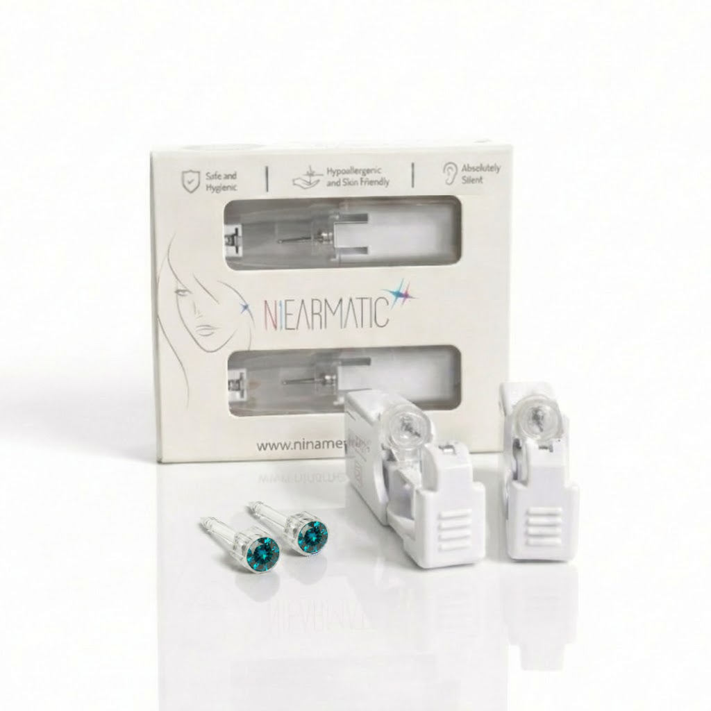 Niearmatic Tek Kullanımlık Kulak Delme Kiti - Medical Plastic Blue Zircon Küpe