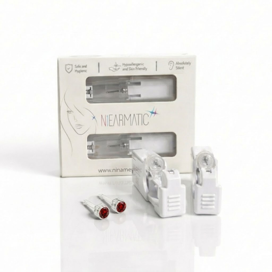 Niearmatic Tek Kullanımlık Kulak Delme Kiti - Medical Plastic Ruby Küpe