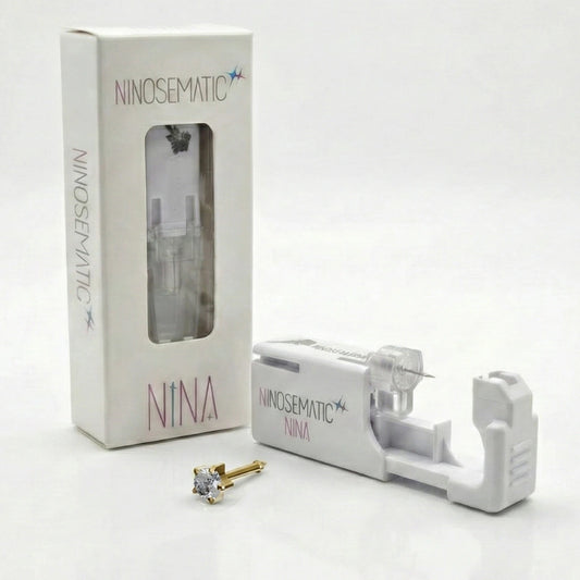 Ninosematic Tek Kullanımlık Burun Delme Kiti - Gold Plated Birthstar Crystal