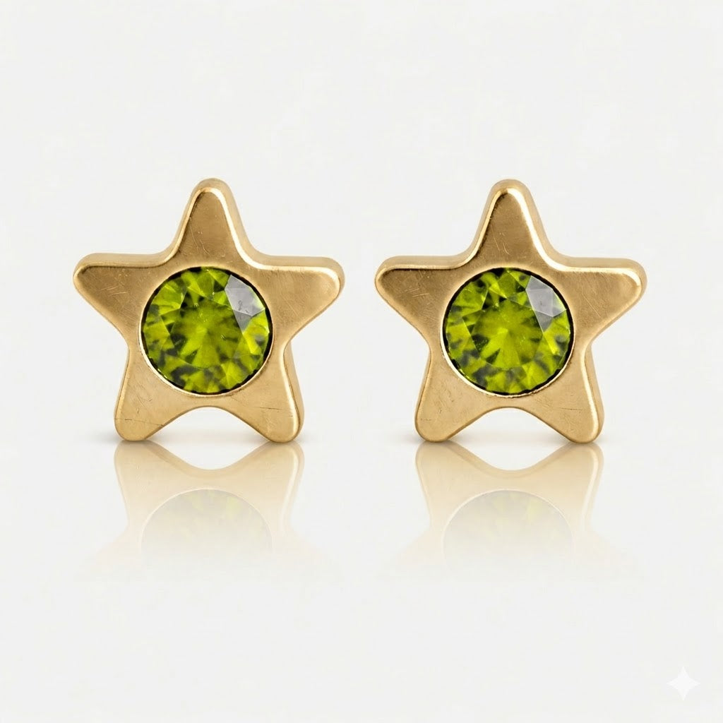 Gold Plated Surgical Steel Ear Piercing Studs - Starlite Peridot Hypoallergenic (Pair)