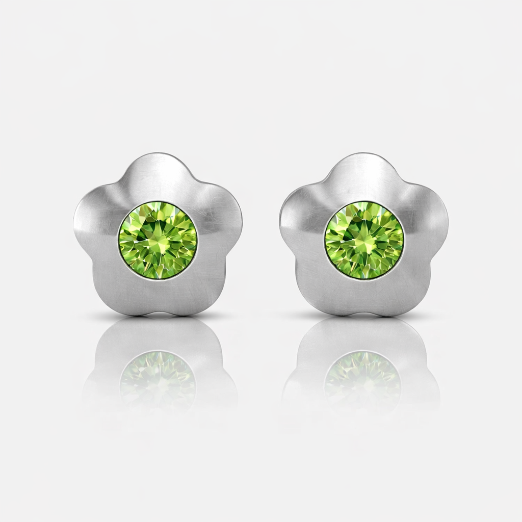 Surgical Steel Ear Piercing Studs - Flowerlite Peridot Hypoallergenic (Pair)