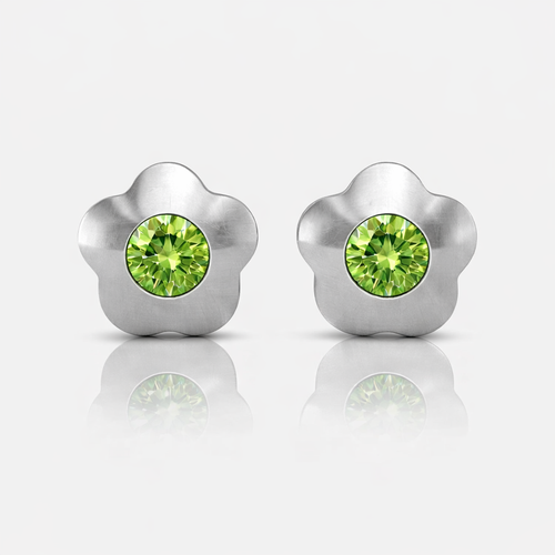 Surgical Steel Ear Piercing Studs - Flowerlite Peridot Hypoallergenic (Pair)