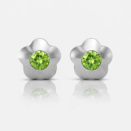 Surgical Steel Ear Piercing Studs - Flowerlite Peridot Hypoallergenic (Pair)
