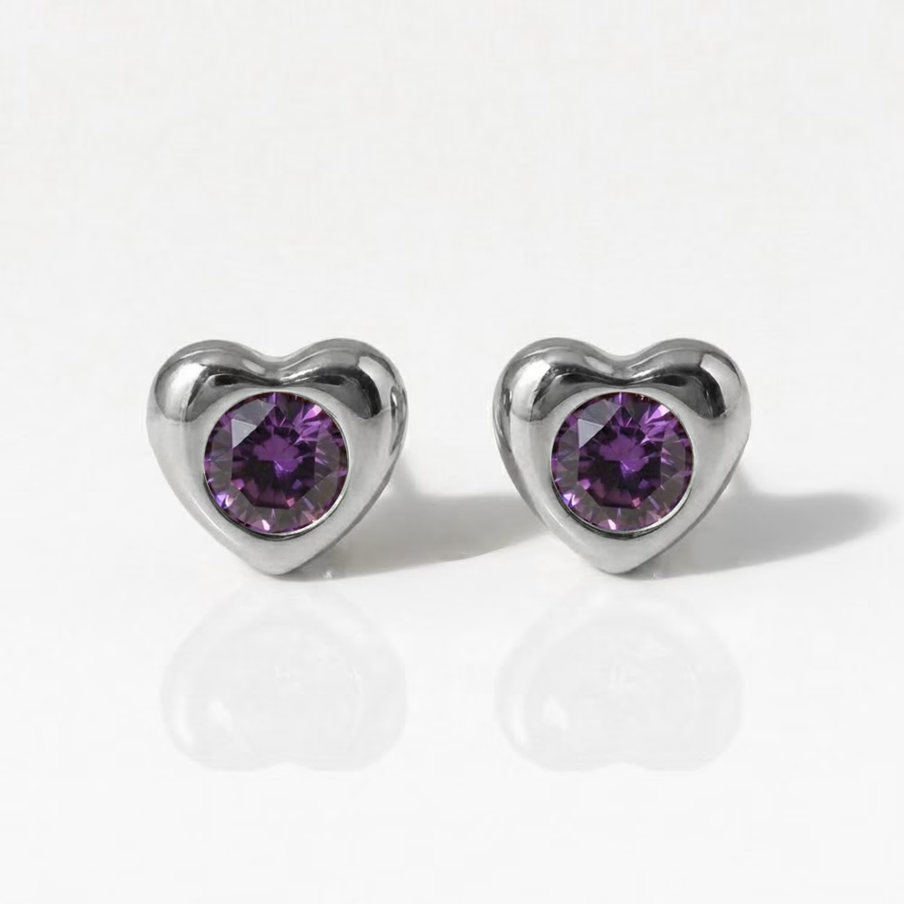 Surgical Steel Ear Piercing Studs - Heartlite Amethyst Hypoallergenic (Pair)