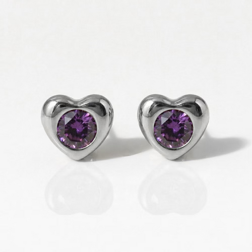 Surgical Steel Ear Piercing Studs - Heartlite Amethyst Hypoallergenic (Pair)