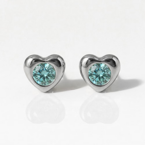 Surgical Steel Ear Piercing Studs - Heartlite Aquamarine Hypoallergenic (Pair)