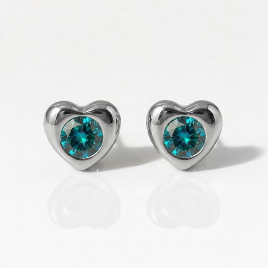 Surgical Steel Ear Piercing Studs - Heartlite Blue Zircon Hypoallergenic (Pair)