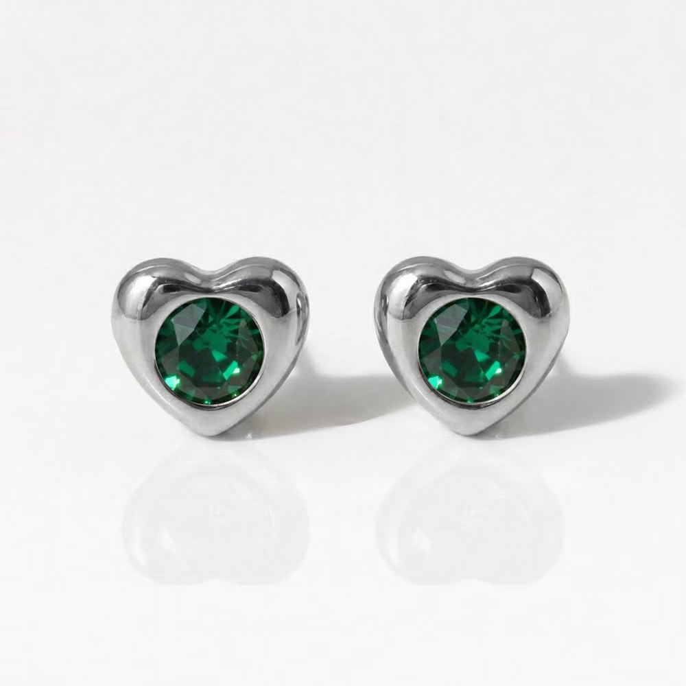 Surgical Steel Ear Piercing Studs - Heartlite Emerald Hypoallergenic (Pair)