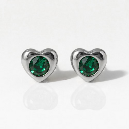 Surgical Steel Ear Piercing Studs - Heartlite Emerald Hypoallergenic (Pair)