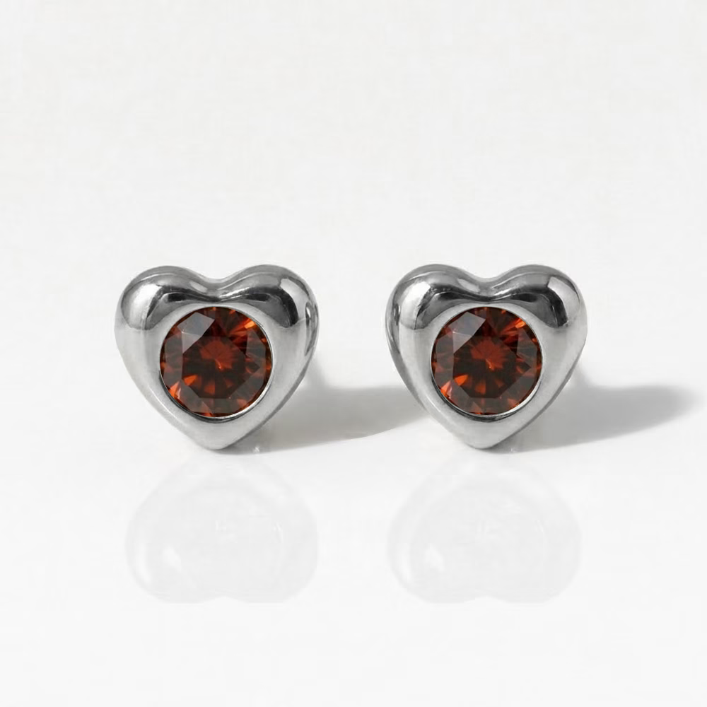 Surgical Steel Ear Piercing Studs - Heartlite Garnet Hypoallergenic (Pair)