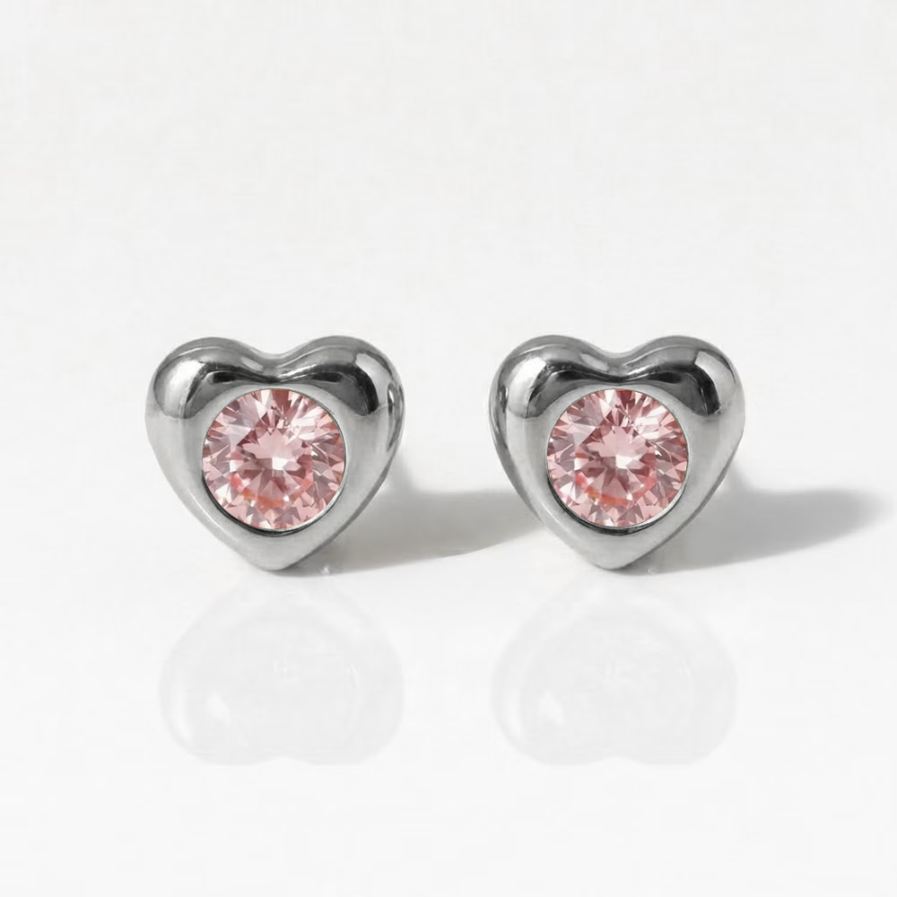Surgical Steel Ear Piercing Studs - Heartlite Light Rose Hypoallergenic (Pair)